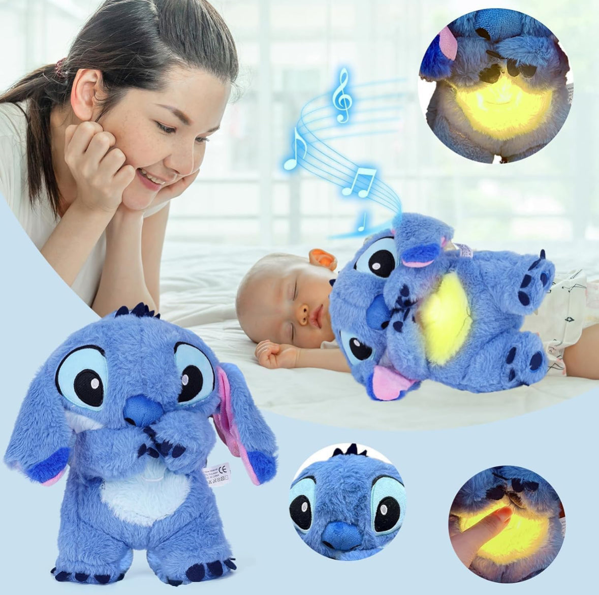 Breathing Stitch Teddy with Light & Heartbeat