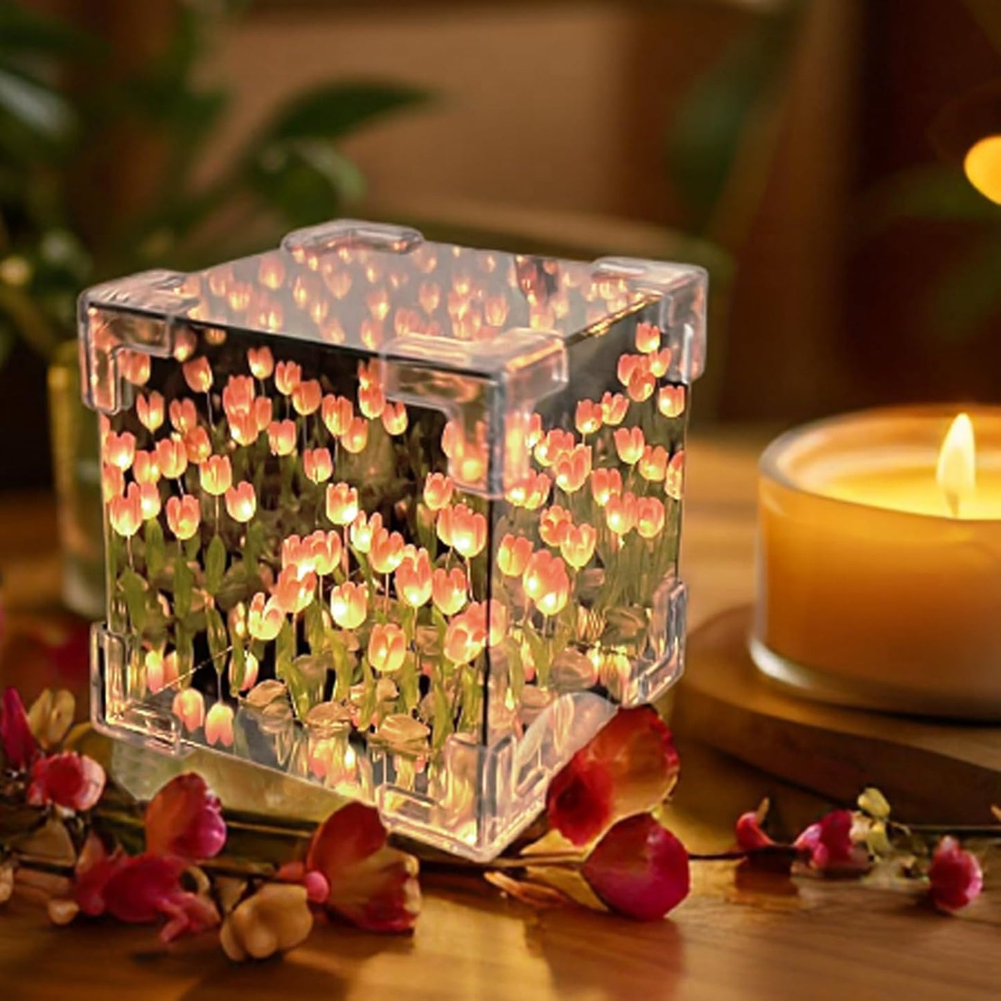Tulip LED Flower Cube Mirror Decorative Lamp
