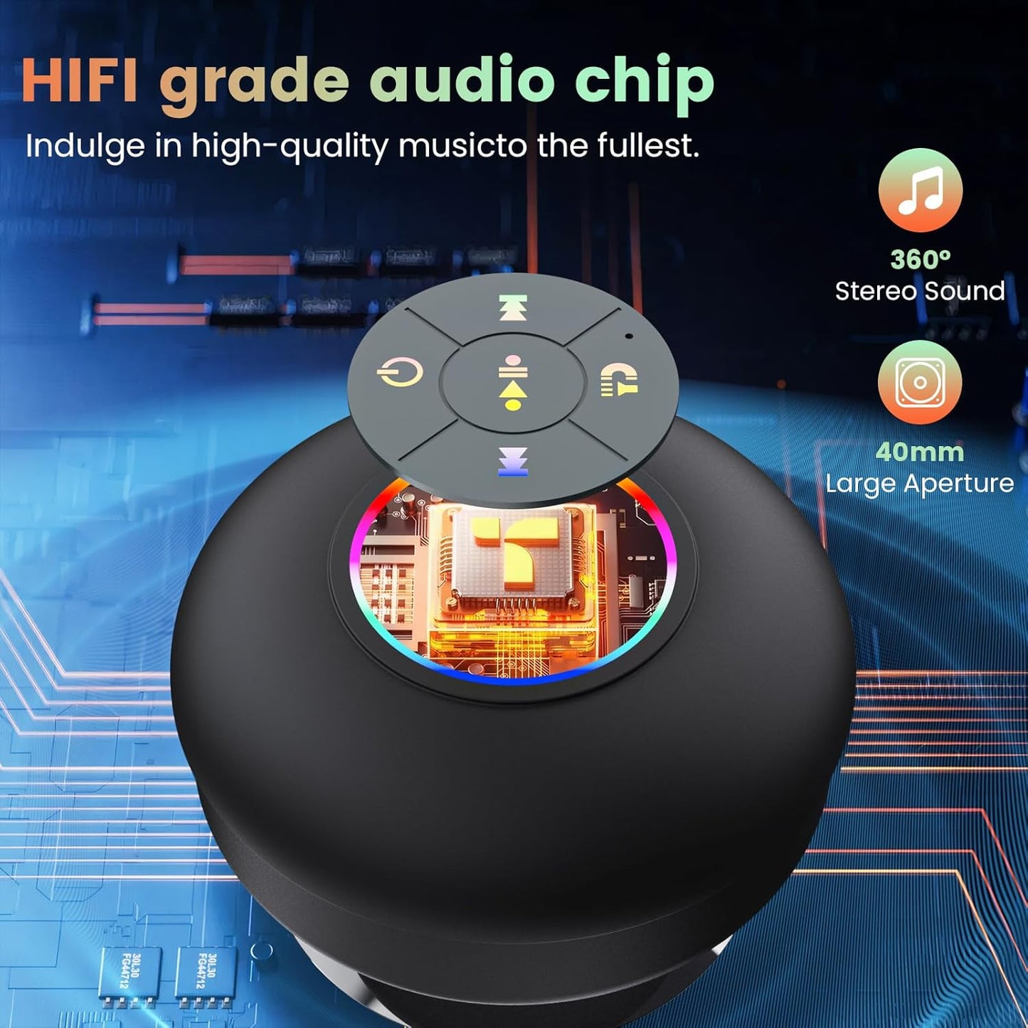 RGB Bluetooth Shower Speaker – Waterproof with LED Light