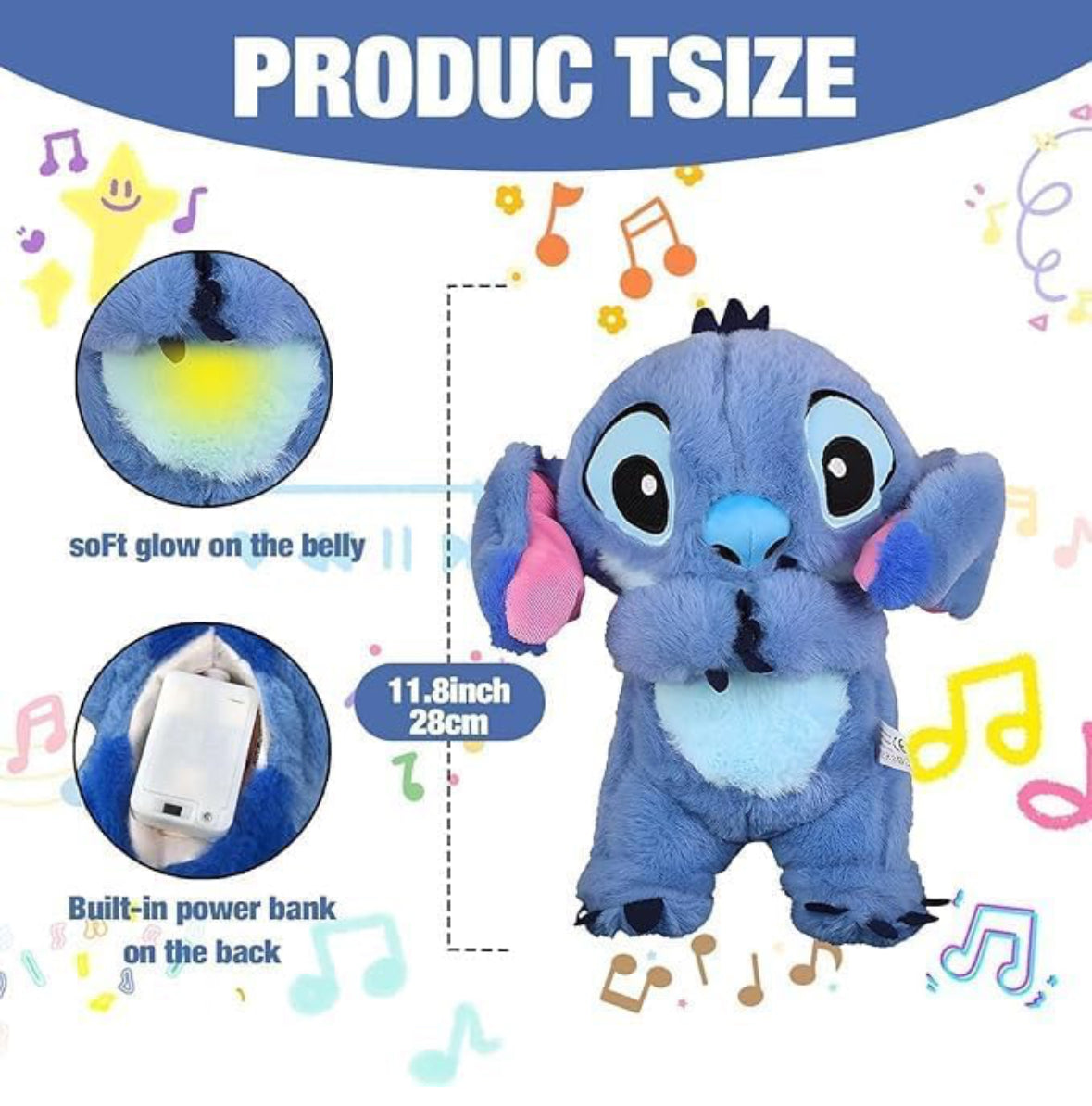 Breathing Stitch Teddy with Light & Heartbeat