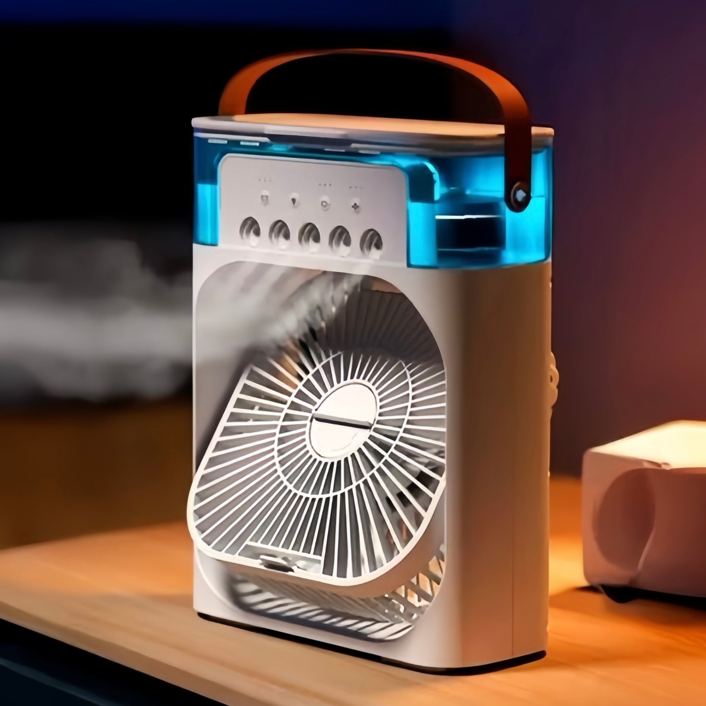 Portable Mini AC Cooler Fan with Mist, LED Lights & Timer