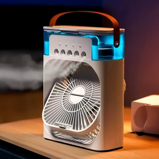 Portable Mini AC Cooler Fan with Mist, LED Lights & Timer